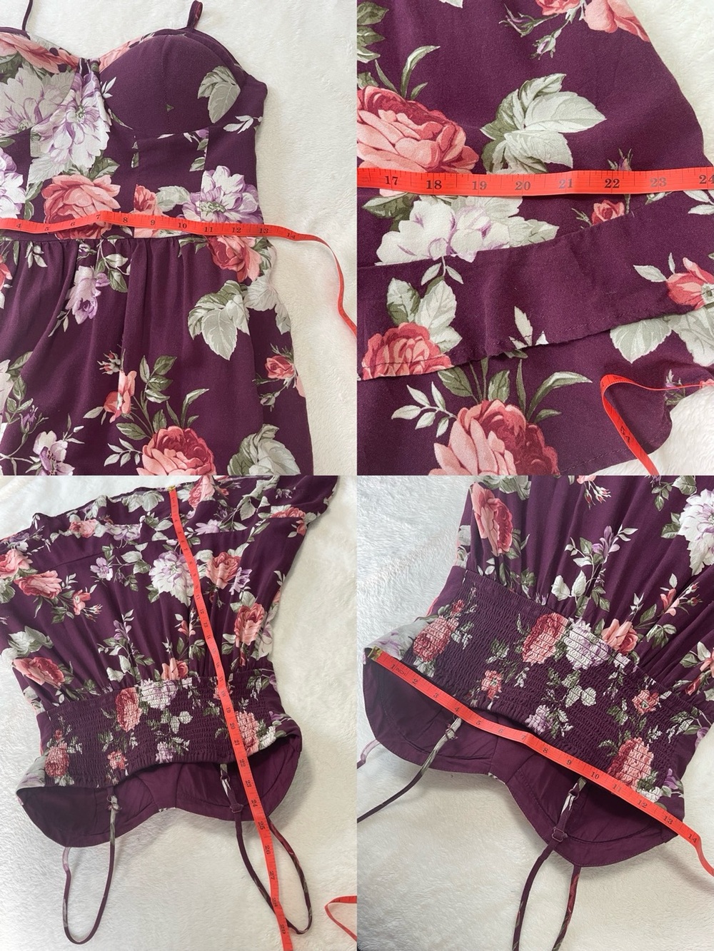 Whimsigoth Moody Floral Sweetheart Bustier Smocked Pocket Mini Dress S Boho - Picture 9 of 12